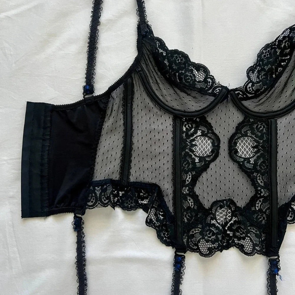 Vintage 90’s Black Lace & Mesh Bustier Corset Tank Top - Picture 7 of 8